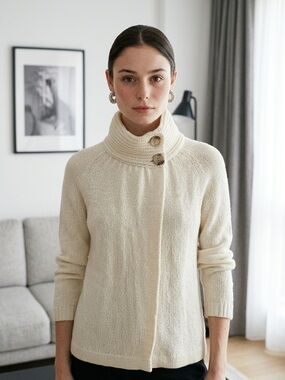 Lambswool Old Navy Cream Double-Button Turtleneck Sweater